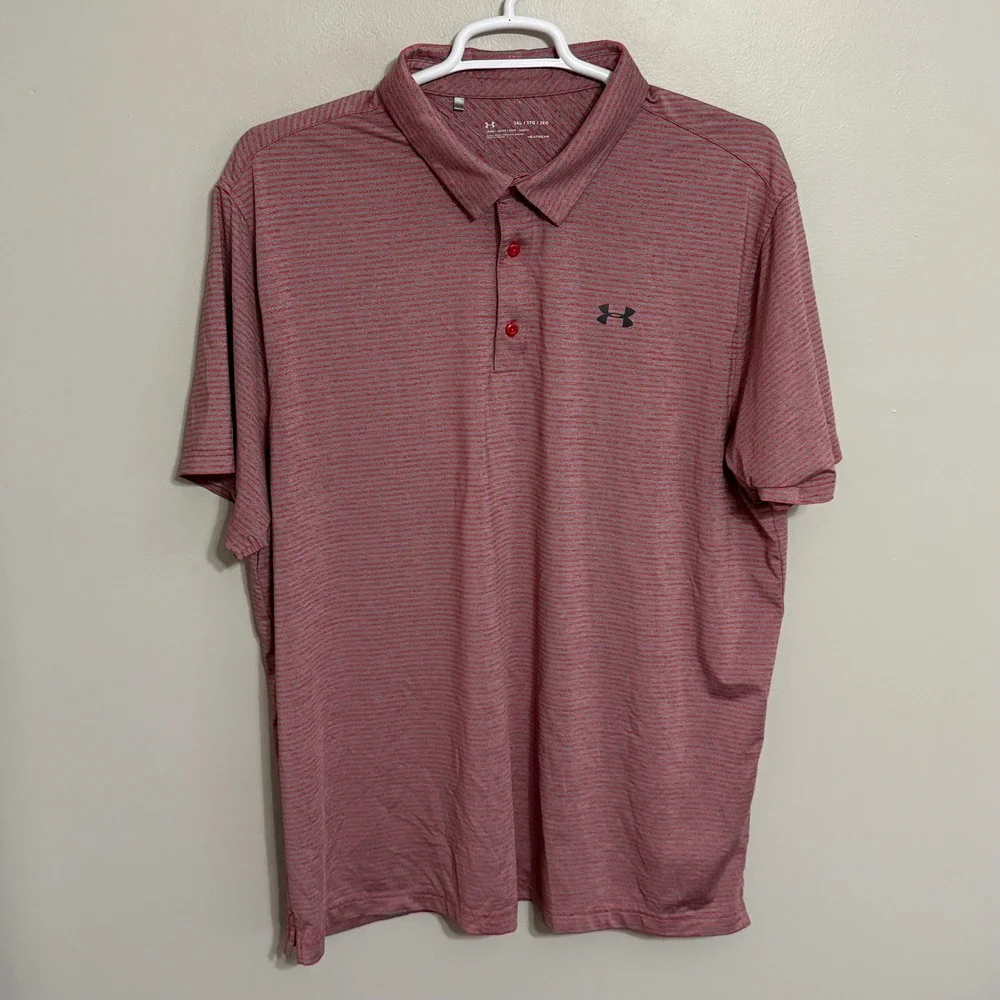 Under Armour Mens 3XL Red Gray Striped HeatGear Performance Golf Polo Shirt - Picture 2 of 6